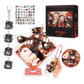 Genshin Impact NoteDi Merch Gift Box Includes Stickers, Keychain, Pendant, Badge, and Acrylic Stand Figure (Hu Tao)